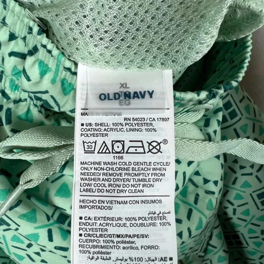 Old Navy Swim Shorts Aqua Green Geometric Print Brief Lined Trunks Summer NEW XL